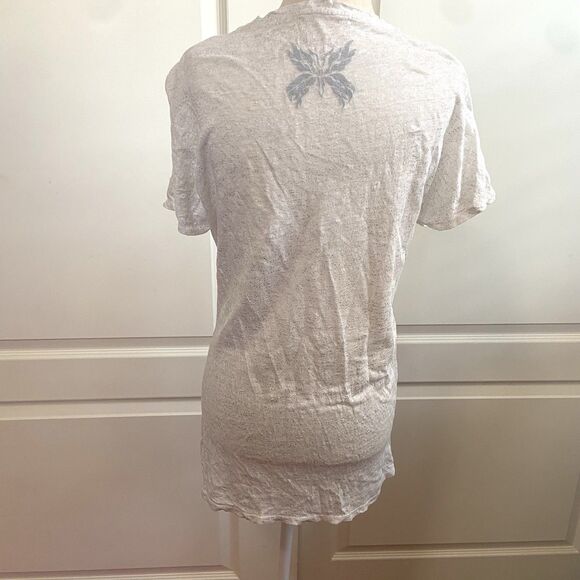 Zadig And Voltaire Vicky Lame Deluxe T-Shirt Top Linen Size Medium White Silver - Picture 5 of 10